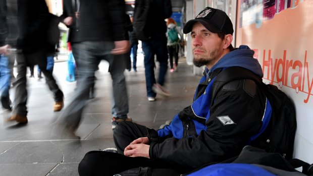 Simon Broadbent sleeps rough in Melbourne's city centre as he awaits a place in public housing.
