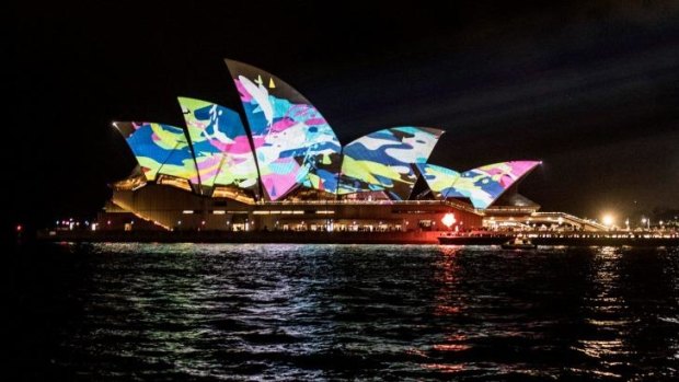Colour animations painted the Sydney Opera House on the opening night of Vivid.