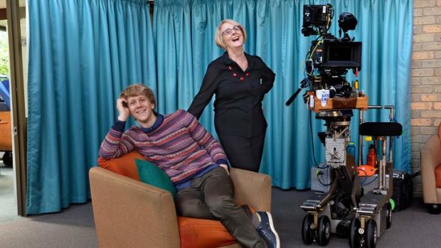 Comedian Josh Thomas with his high school drama teacher Sue Davis, who will have a cameo role in his TV series Please Like Me.