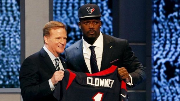 No. 1 ... Jadeveon Clowney, right, with NFL Commissioner Roger Goodell after he was picked No. 1 overall by the Houston Texans.