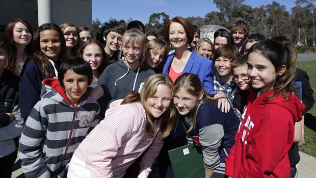 Aiming to be in the top five countries in the world by 2025 &#8230; Julia Gillard meets school students before addressing the National Press Club.