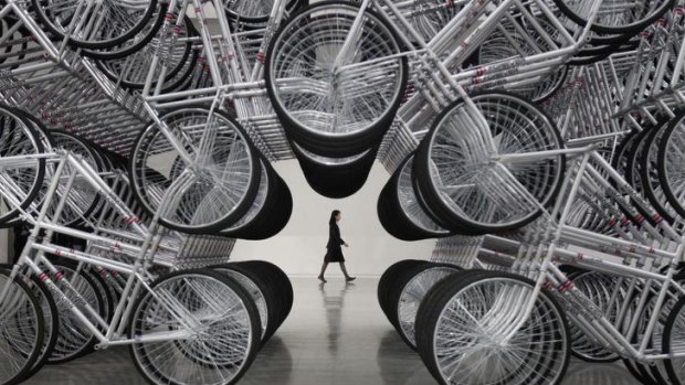 Artist Ai Weiwei's installation titled <i>Forever Bicycles</i>, on show in Taipei.