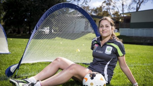 Canberra United midfielder Julia De Angelis relaxes ahead of Saturday's W-League game against the Perth Glory in Perth.