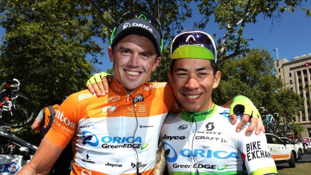 Caleb Ewan (right), pictured in Adelaide in January.