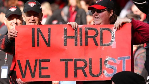 Bombers fans show their support for James Hird.