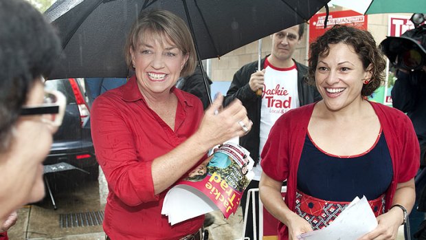 Former Premier Anna Bligh and labor candidate for the seat of South Brisbane Jackie Trad Greet voters at West End State School on April 28.