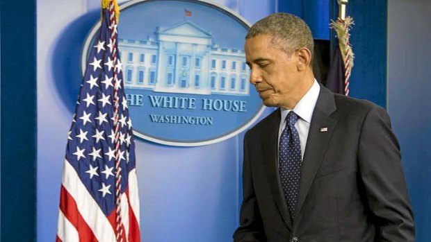 President Barack Obama leaves the podium at the White House after speaking about the Boston Marathon bombings.