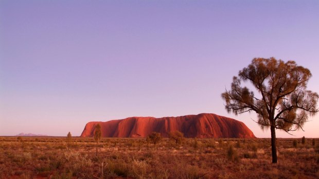 Uluru rises out of the desert, towering 348 metres above the surrounding plain.