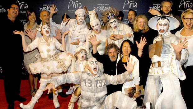 <i>Zarkana</i> cast members and Cirque Du Soleil creative team at the Las Vegas premiere on November 9, 2012.