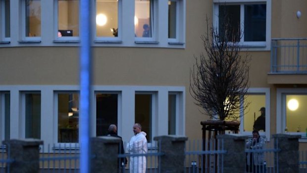 Investigators observe the situation in the residence of Palestinian ambassador to the Czech Republic Jamal Al Jamal, who has died after an explosion in his diplomatic flat in Prague.