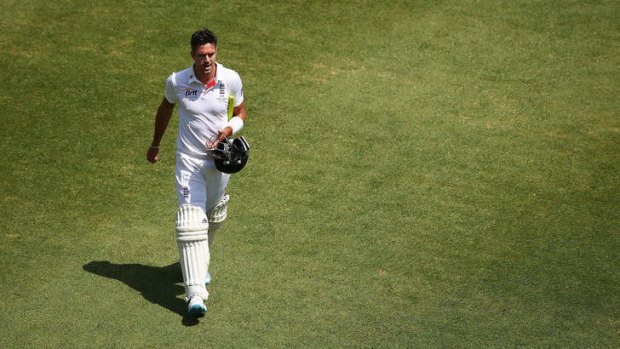 Lonely figure: Kevin Pietersen of England walks from the field after being dismissed during the fifth Ashes Test.