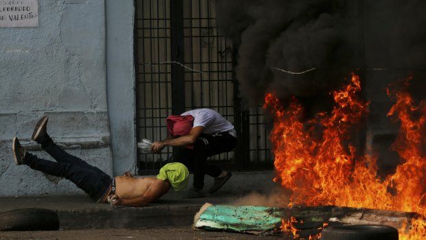 Fiery scenes near Venezuela's border with Colombia on Saturday.