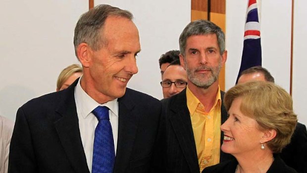 New regime ... former Greens leader Bob Brown, left, with new leader Christine Milne.