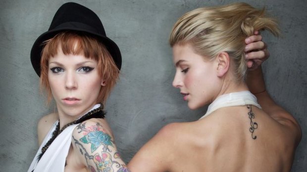 Tattoed models Souf (left) and Sophie (the face of Melbourne Spring Fashion Festival).