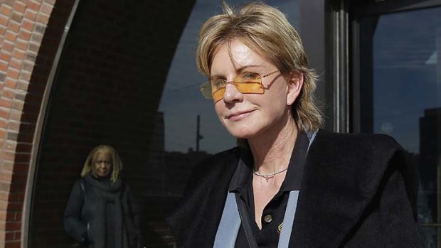 Author Patricia Cornwell leaving federal court in Boston.