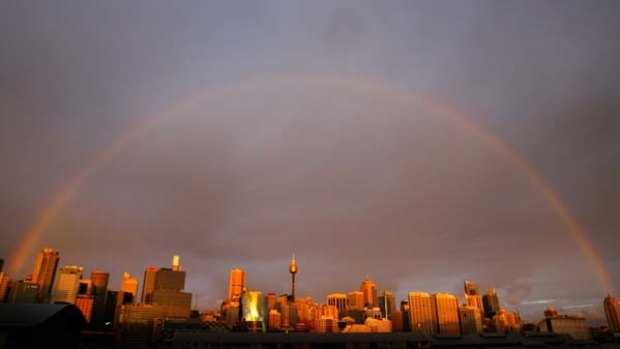 Respite . . . how Sydney's skyline looked yesterday, after weeks of rain.