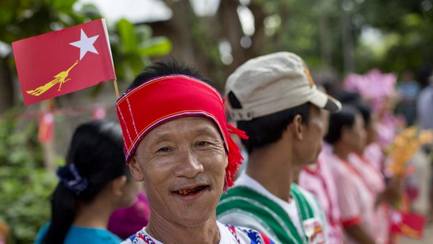 A  Suu Kyi supporter on Friday.