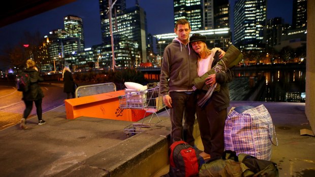 Homeless couple Dave and Kellie were evicted  from their makeshift camp at Enterprize Park in the city on June 27, 2016 in Melbourne, Australia.