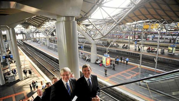 Kevin Rudd with then premier John Brumby at Southern Cross Station.