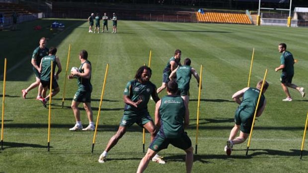 Back in green and gold ... Lote Tuqiri at Kangaroos' training.
