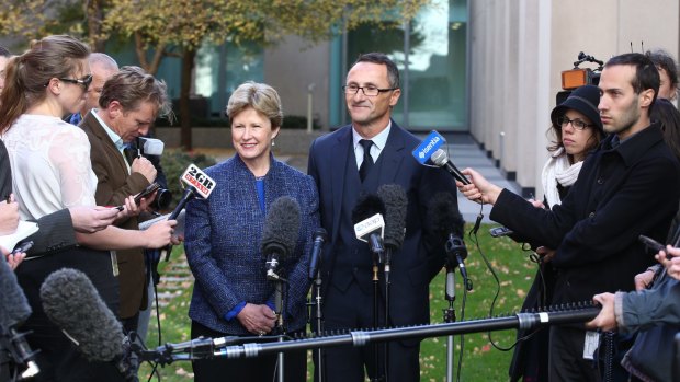Christine Milne and Richard Di Natale face the media on Wednesday.