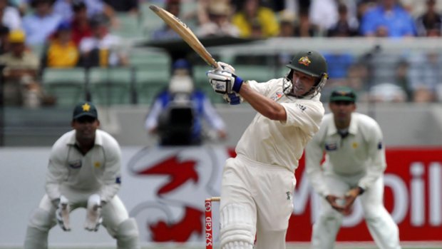 Michael Hussey adds another four runs to the Australian tally on day two.