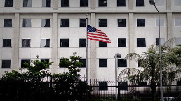 The US flag flutters in front of the US consulate in Hong Kong.