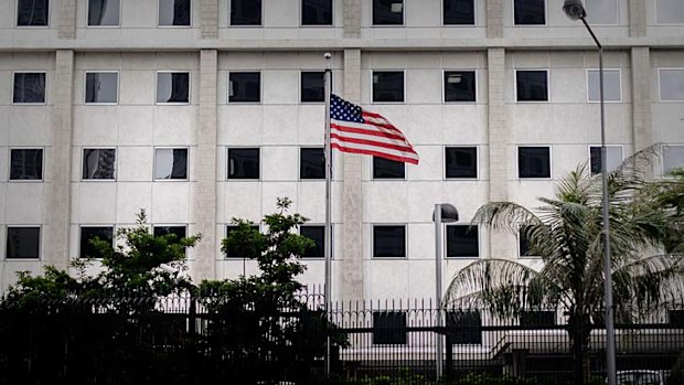 The US flag flutters in front of the US consulate in Hong Kong.