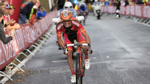 Failed bid for victory: Joaquim Rodriguez of spain makes a break on the final lap.