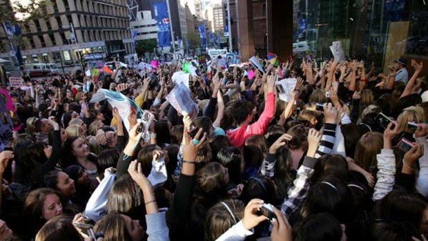 Justin Bieber's young fans pack into Martin Place during last year's Sunrise broadcast.