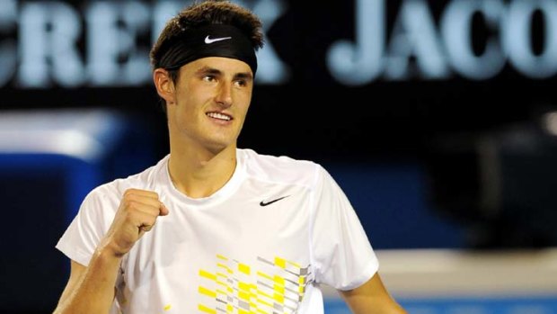Fist of fury &#8230; Bernard Tomic has had to work hard in the early rounds to get his dream match-up against his idol Roger Federer tonight.