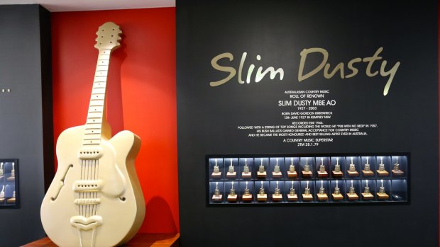 Golden guitar awards are on display at  The Slim Dusty Centre in Kempsey. 