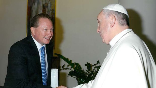 Like minds: Andrew Forrest meets an equally passionate Pope Francis.