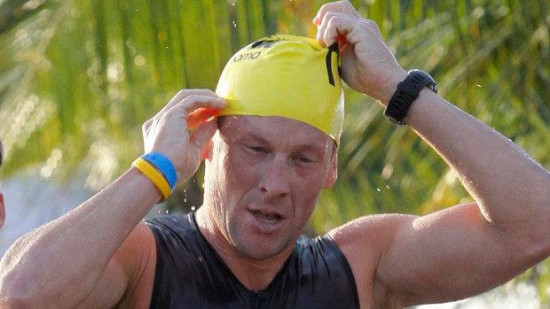 Banned ...Armstrong competes in the Ironman Panama triathlon in February.