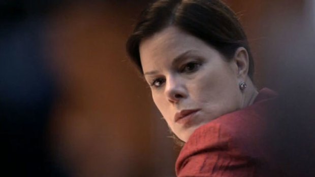 Uninvited guest ... Lawyer Rebecca Halliday (Marcia Gay Harden) to <i>The Newsroom</i>'s family reunion.