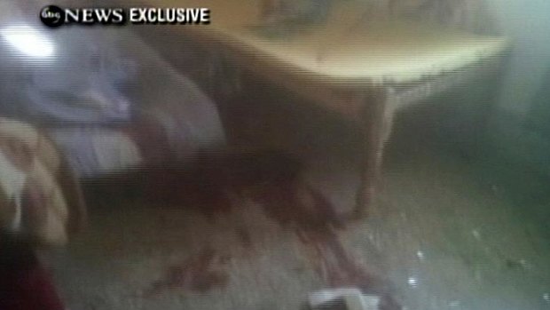 The blood-stained floor is visible in this photograph of one of the rooms in Osama bin Laden's Abbottabad compound.