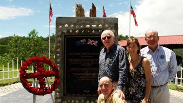 At the memorial...clockwise from top, Dr Rob Oakeshott, Harriet Bradwell, Robert Seccombe and John Oakeshott.