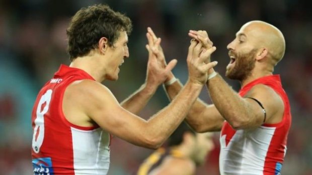 Turning point: Veteran Jarrad McVeigh (right) believes the Swans have the list to compete with the big sides this season. 