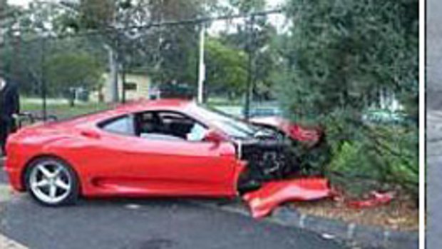 The Ferrari span around twice and hit two other cars before smashing into a fence and a tree.