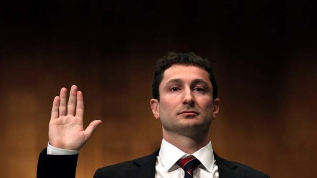 Risky business ... Fabrice Tourre, from Goldman Sachs, is sworn in at a hearing during the financial crisis in 2008.