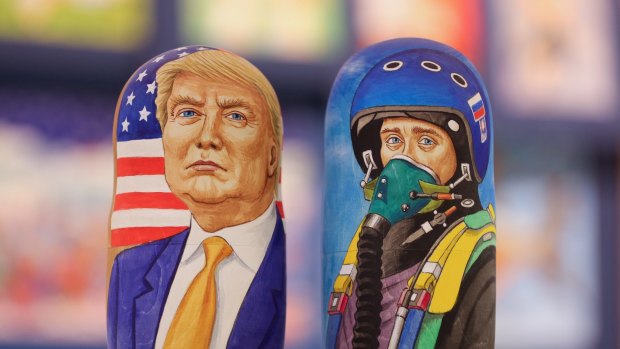 Russian dolls showing Donald Trump and Vladimir Putin in a Moscow shop.