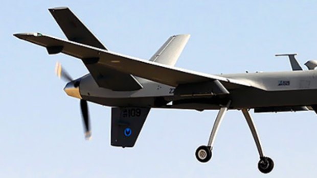A Royal Air Force Reaper unmanned aerial vehicle at Kandahar airfield.