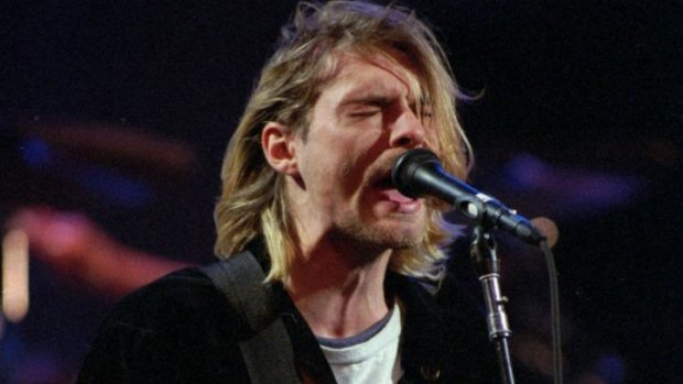 Kurt Cobain during MTV's Live and Loud Production in Seattle in 1993.