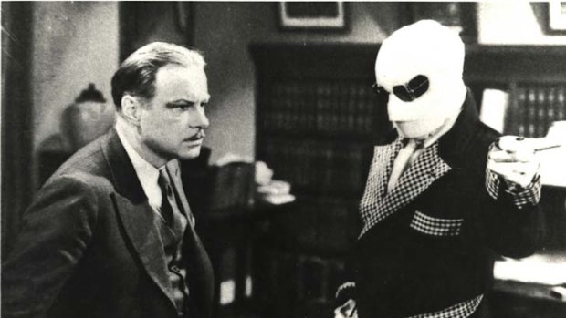 William Harrigan and Claude Raines in the 1933 movie version of H.G. Wells' <i>The Invisible Man</i>.