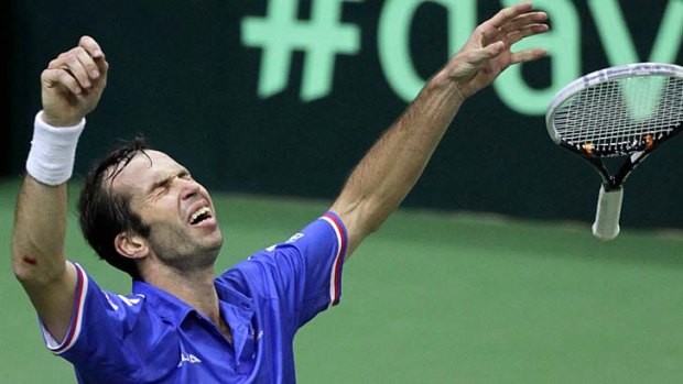 An overjoyed Radek Stepanek of the Czech Republic after they claimed the Davis Cup.