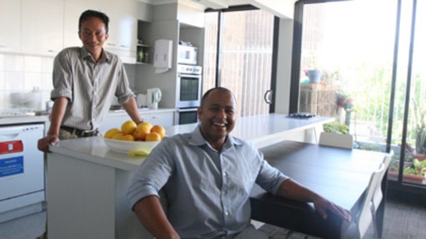 Bright attitudes ... Jake Tran and Justin Singh in their streamlined kitchen.