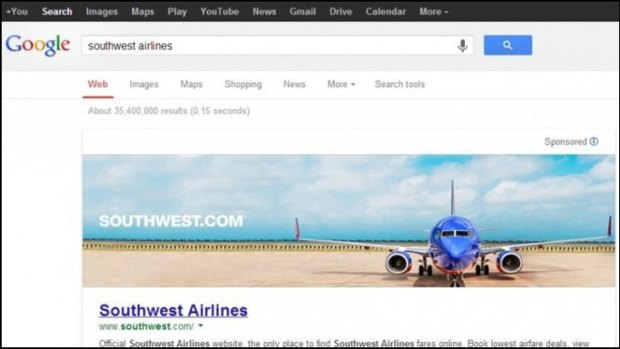Google's banner ad for Southwest Airlines.