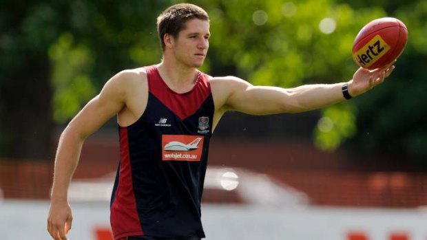 All in good time: Jesse Hogan at Melbourne training.