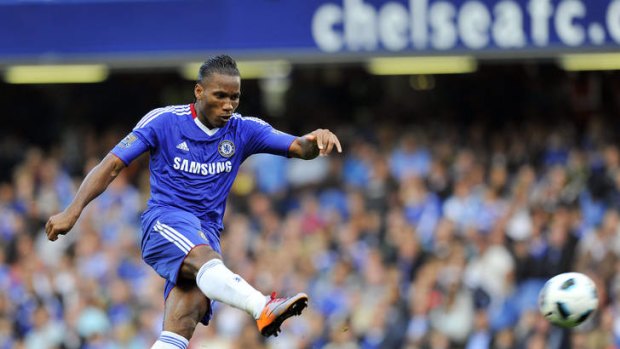 Goal: Didier Drogba lets rip. The striker has played his last game for Chelsea.