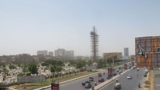 A view of the cross being erected in Karachi by Parvez Henry Gill who said: 'I am going to build a big cross, higher than any in the world, in a Muslim country.'
